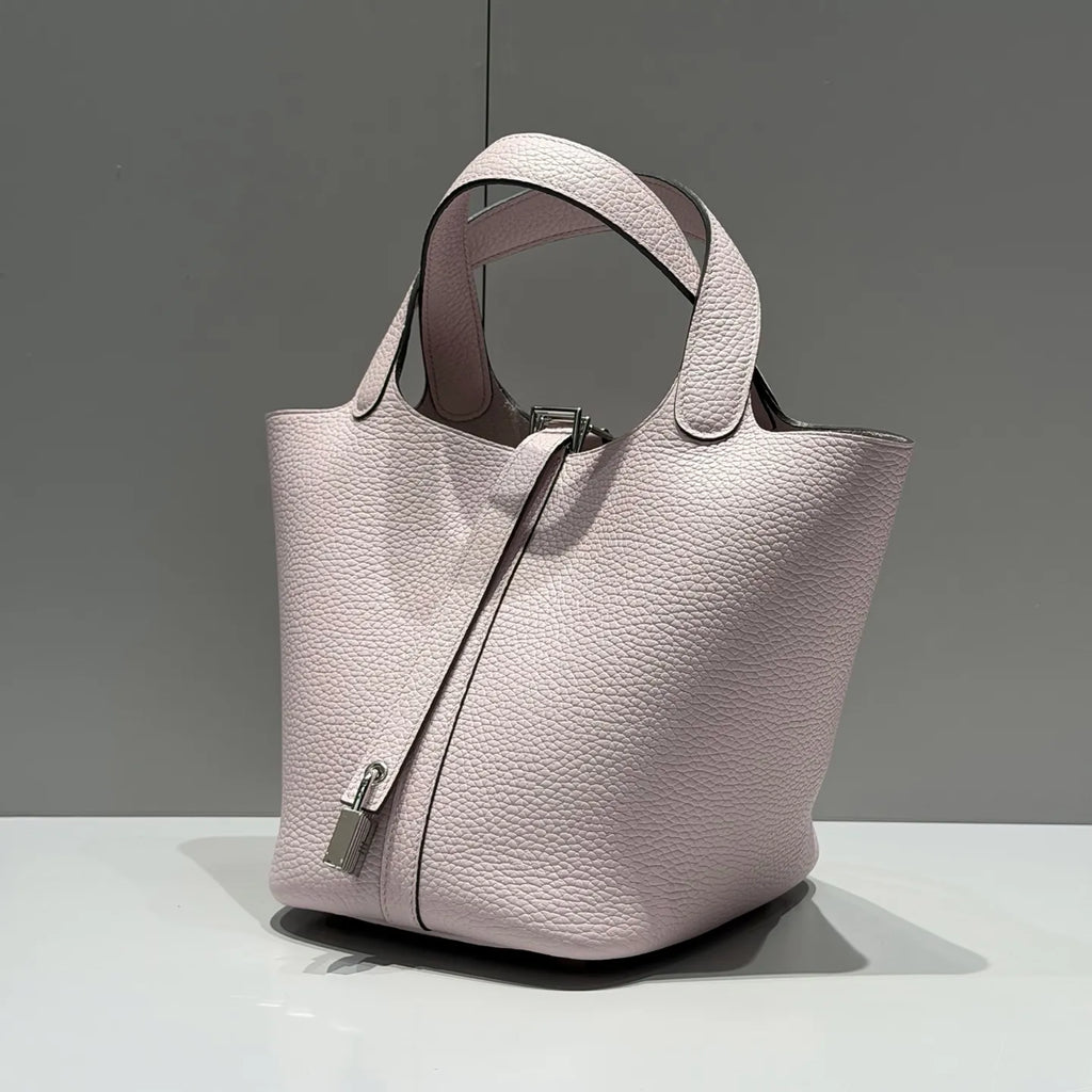 Picotin 18 TC Clemence Leather Bucket Bag Mauve Pale