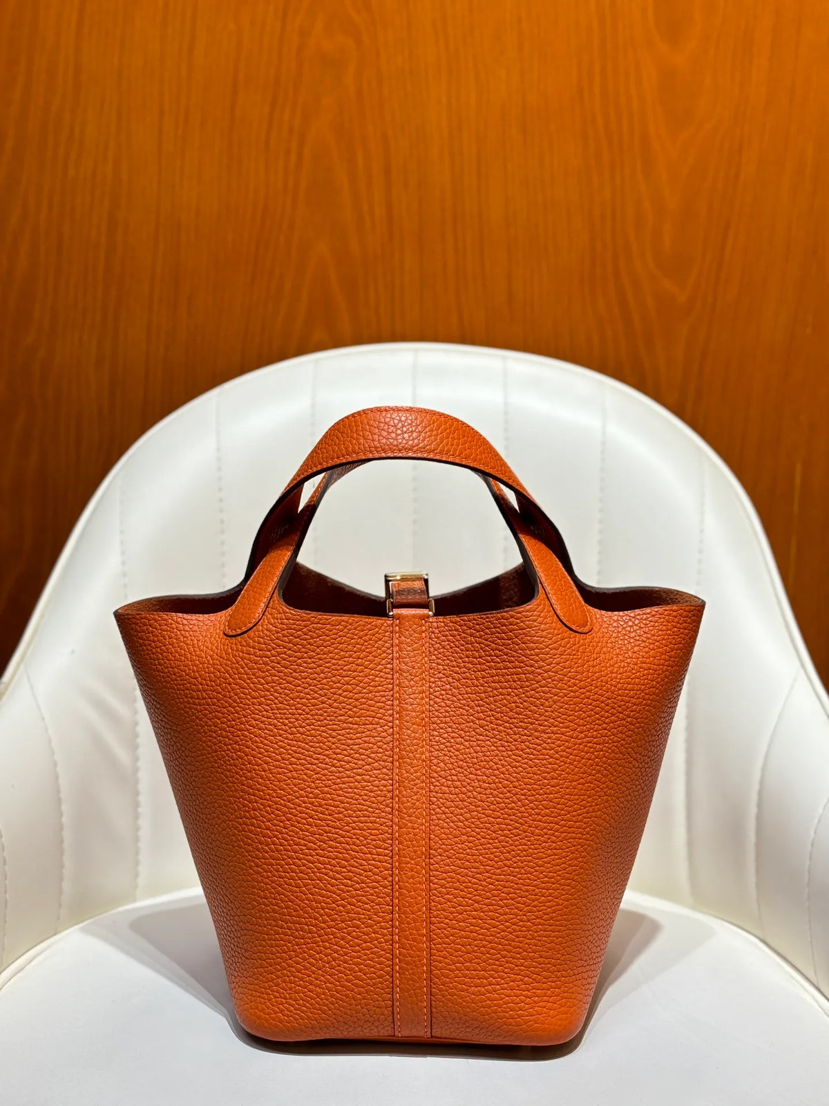 Picotin 18 TC Clemence Leather Bucket Bag Orange