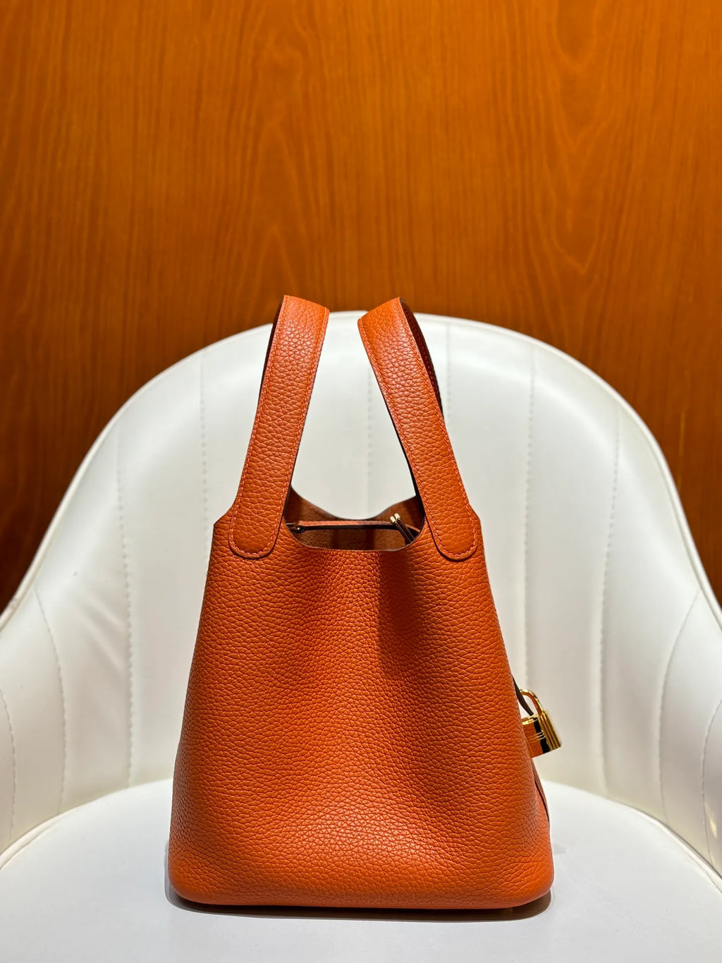 Picotin 18 TC Clemence Leather Bucket Bag Orange