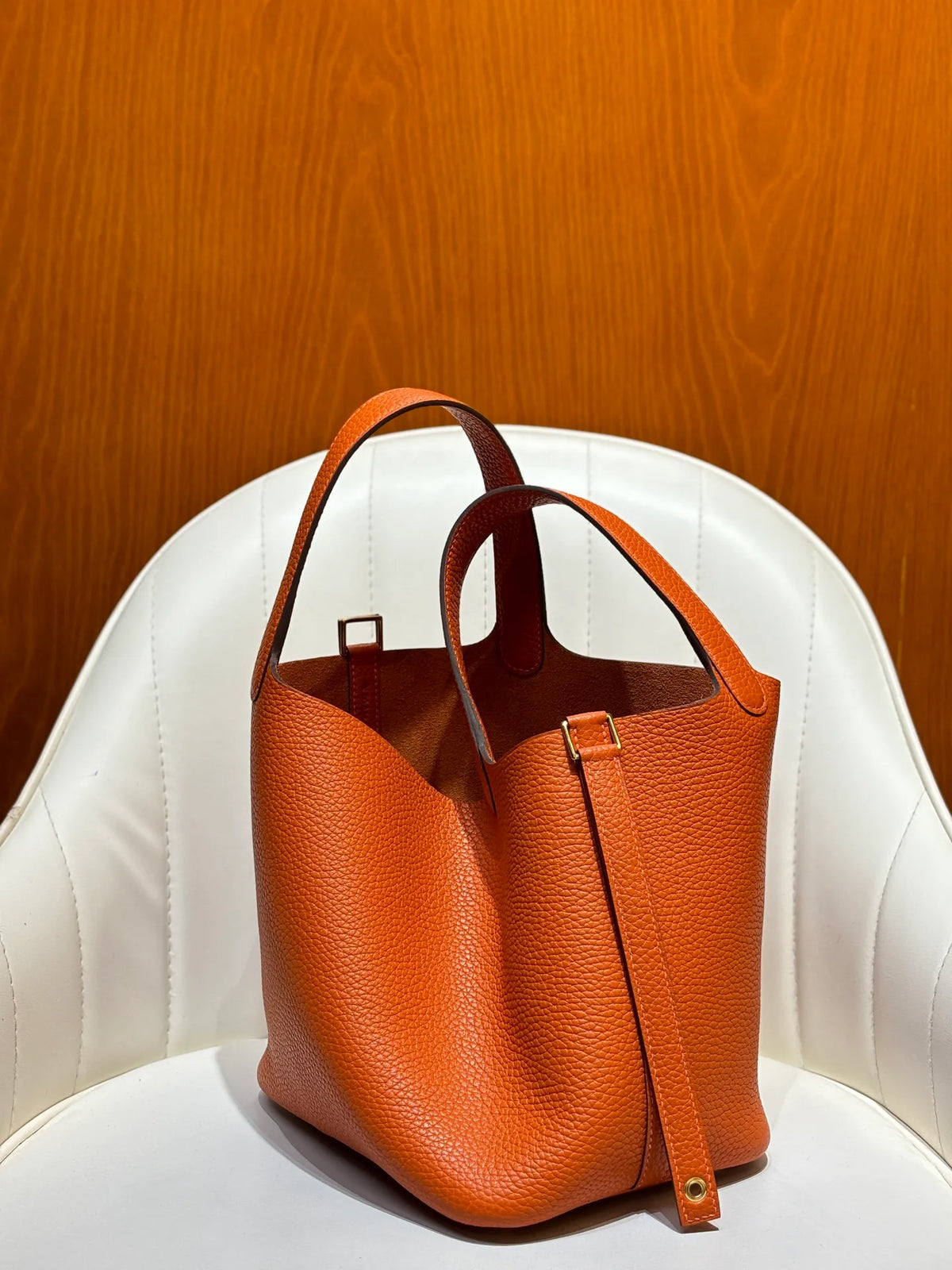 Picotin 18 TC Clemence Leather Bucket Bag Orange