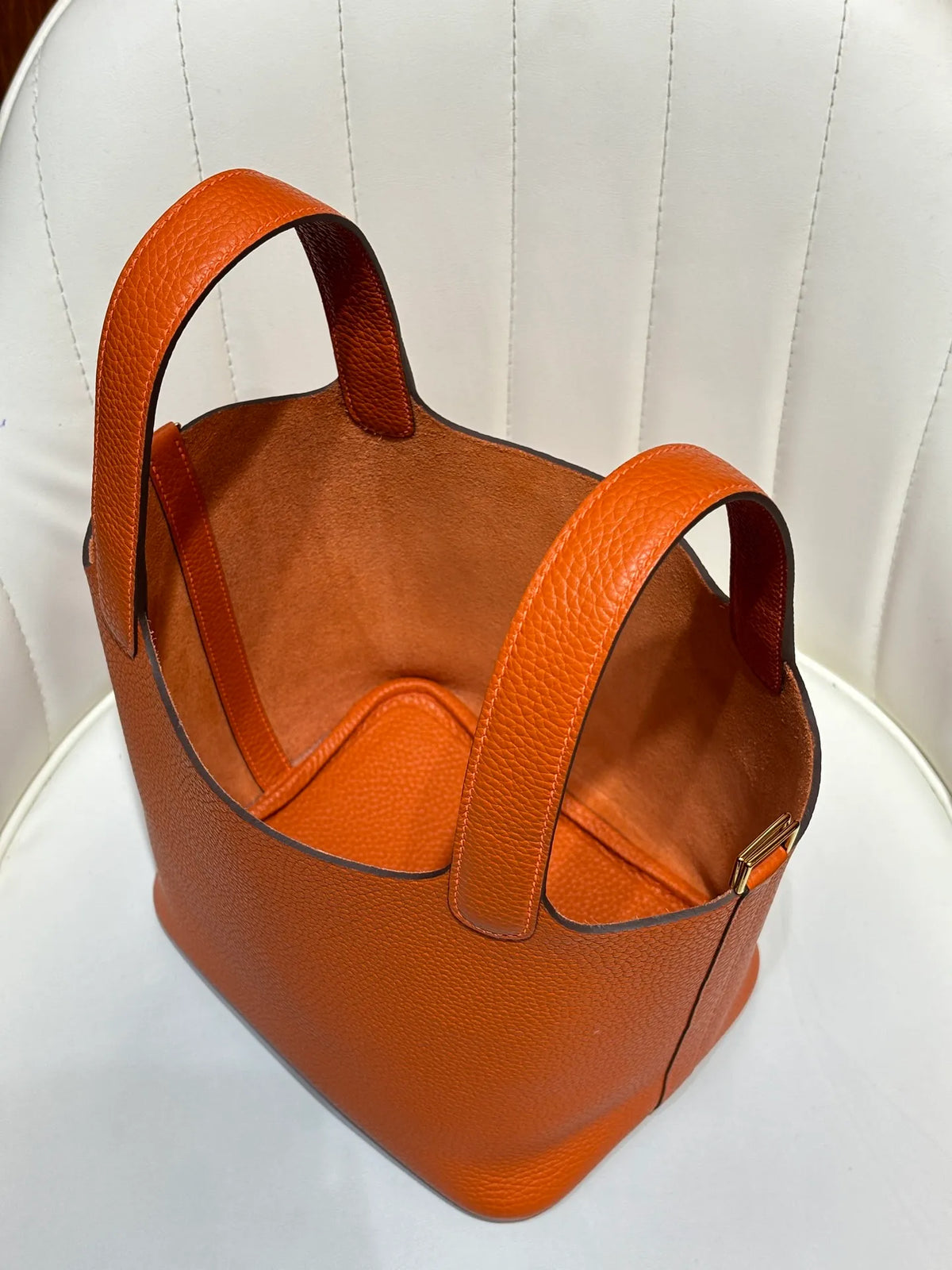 Picotin 18 TC Clemence Leather Bucket Bag Orange