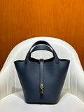 Picotin 18 TC Clemence Leather Bucket Bag Prussian Blue