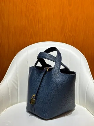 Picotin 18 TC Clemence Leather Bucket Bag Prussian Blue