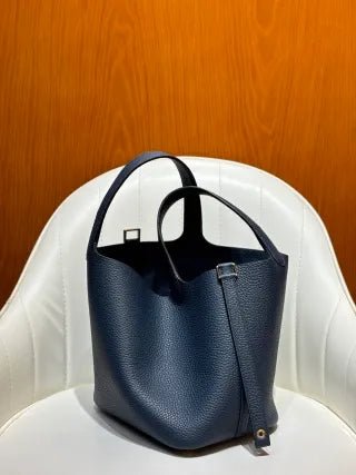 Picotin 18 TC Clemence Leather Bucket Bag Prussian Blue