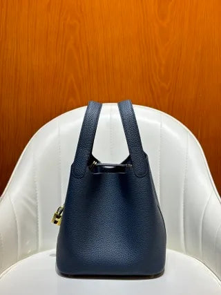 Picotin 18 TC Clemence Leather Bucket Bag Prussian Blue