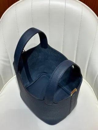 Picotin 18 TC Clemence Leather Bucket Bag Prussian Blue