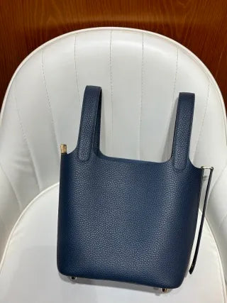 Picotin 18 TC Clemence Leather Bucket Bag Prussian Blue