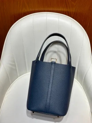 Picotin 18 TC Clemence Leather Bucket Bag Prussian Blue