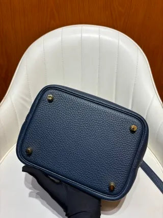 Picotin 18 TC Clemence Leather Bucket Bag Prussian Blue
