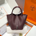 Picotin 18 TC Clemence Leather Bucket Bag Rouge Sellier