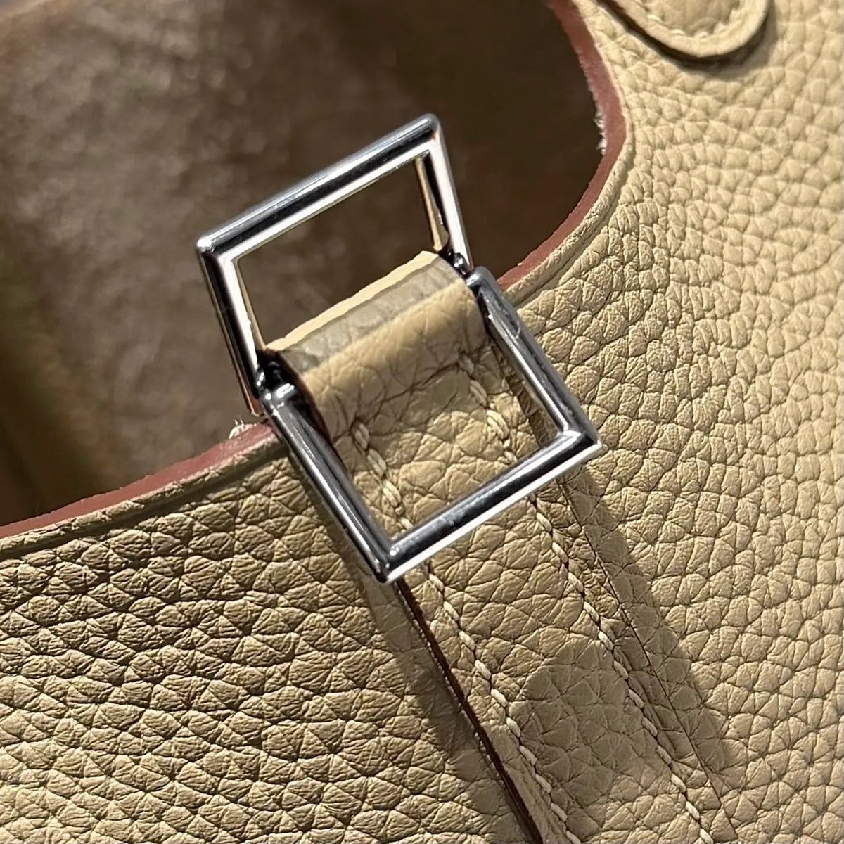 Picotin 18 TC Clemence Leather Bucket Bag Trench Gray