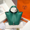 Picotin 18 TC Clemence Leather Bucket Bag Vert Vertigo