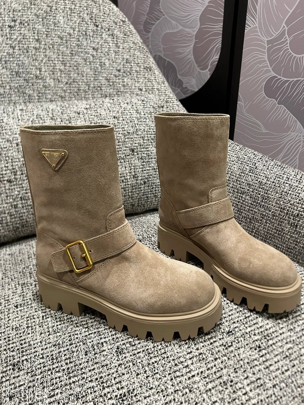 Prada Women's Suede Platform Ankle Boots 2in