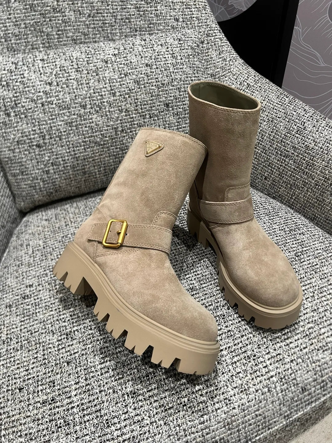 Prada Women's Suede Platform Ankle Boots 2in