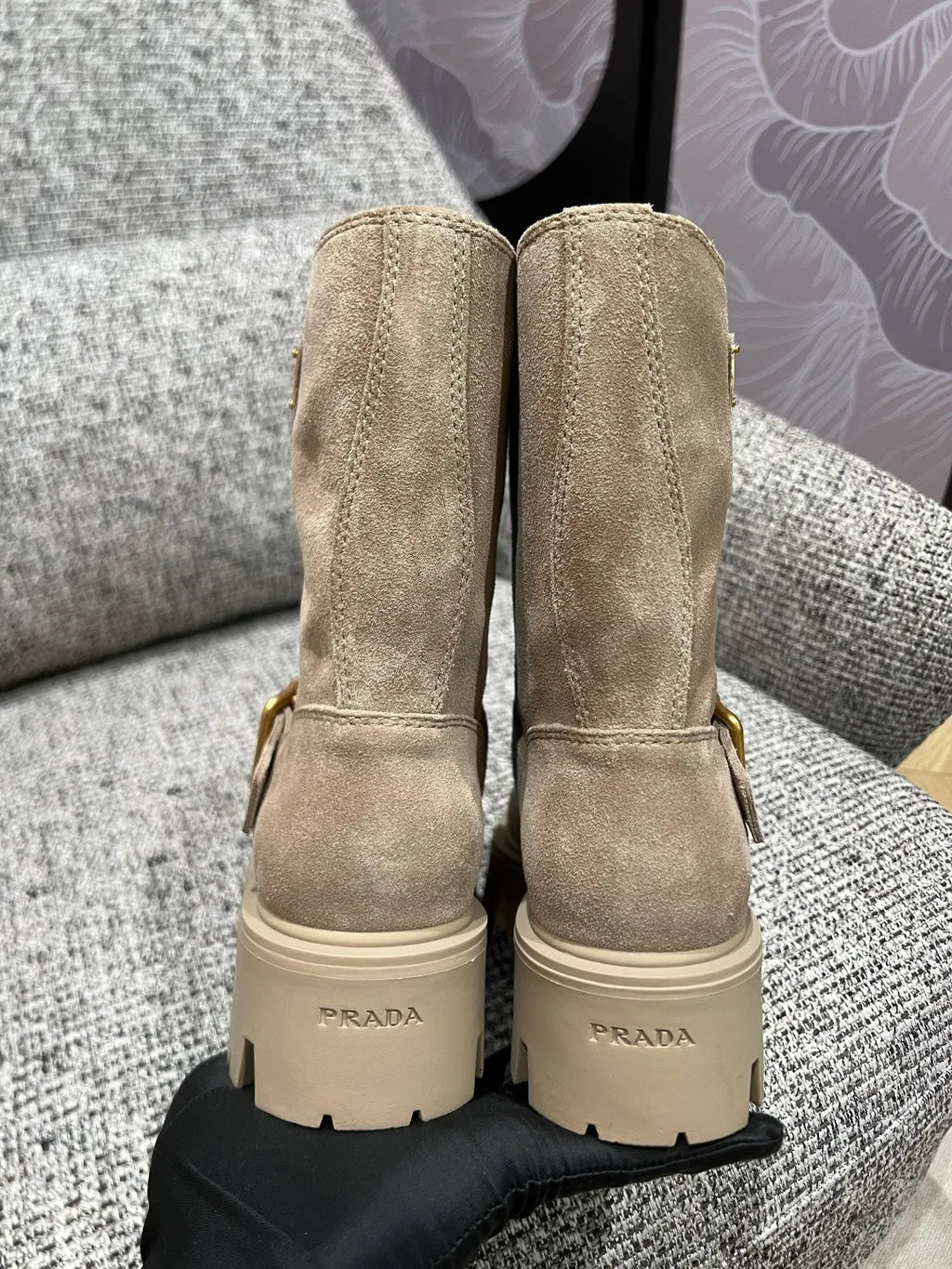 Prada Women's Suede Platform Ankle Boots 2in