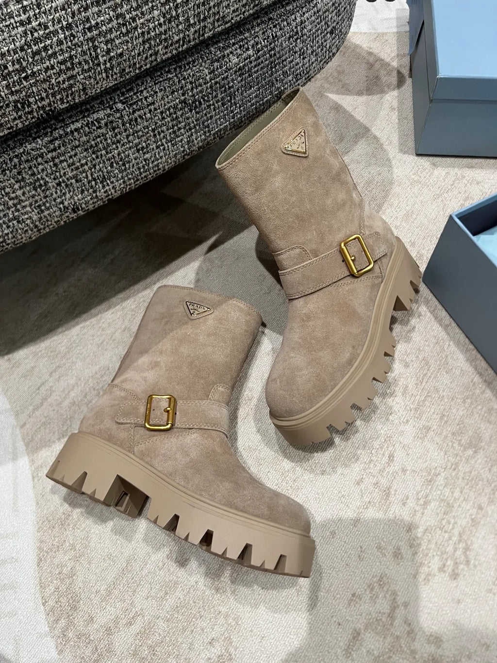 Prada Women's Suede Platform Ankle Boots 2in