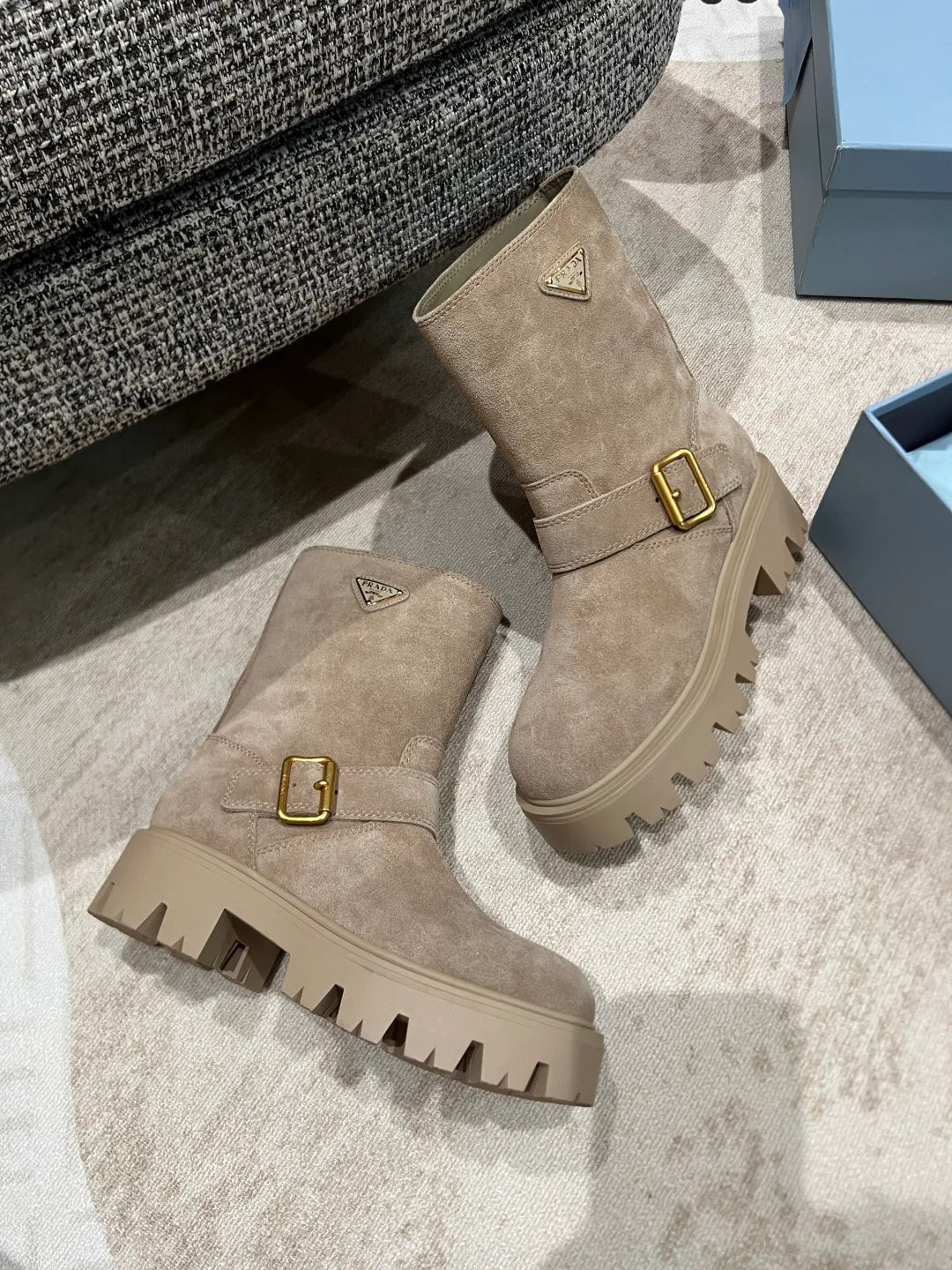 Prada Women's Suede Platform Ankle Boots 2in