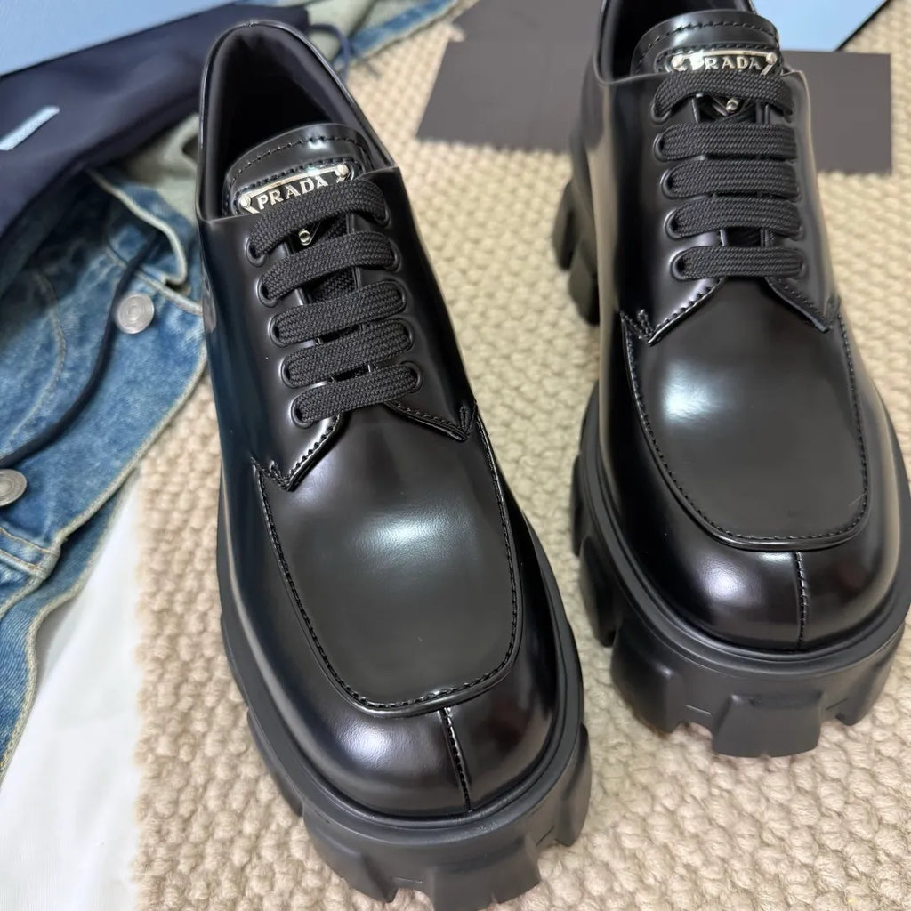 Prada Women's Triangle Logo Loafers Waxed Cowhide 385367