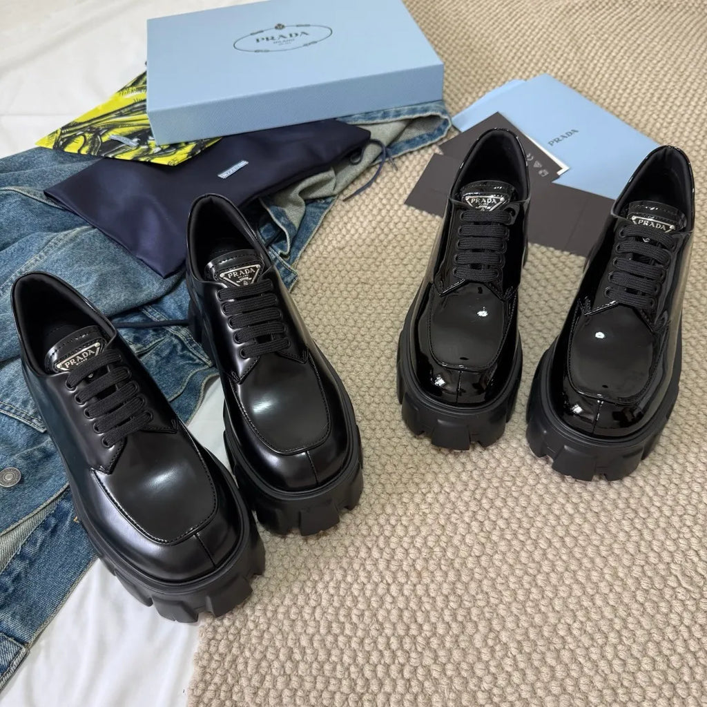 Prada Women's Triangle Logo Loafers Waxed Leather 379801