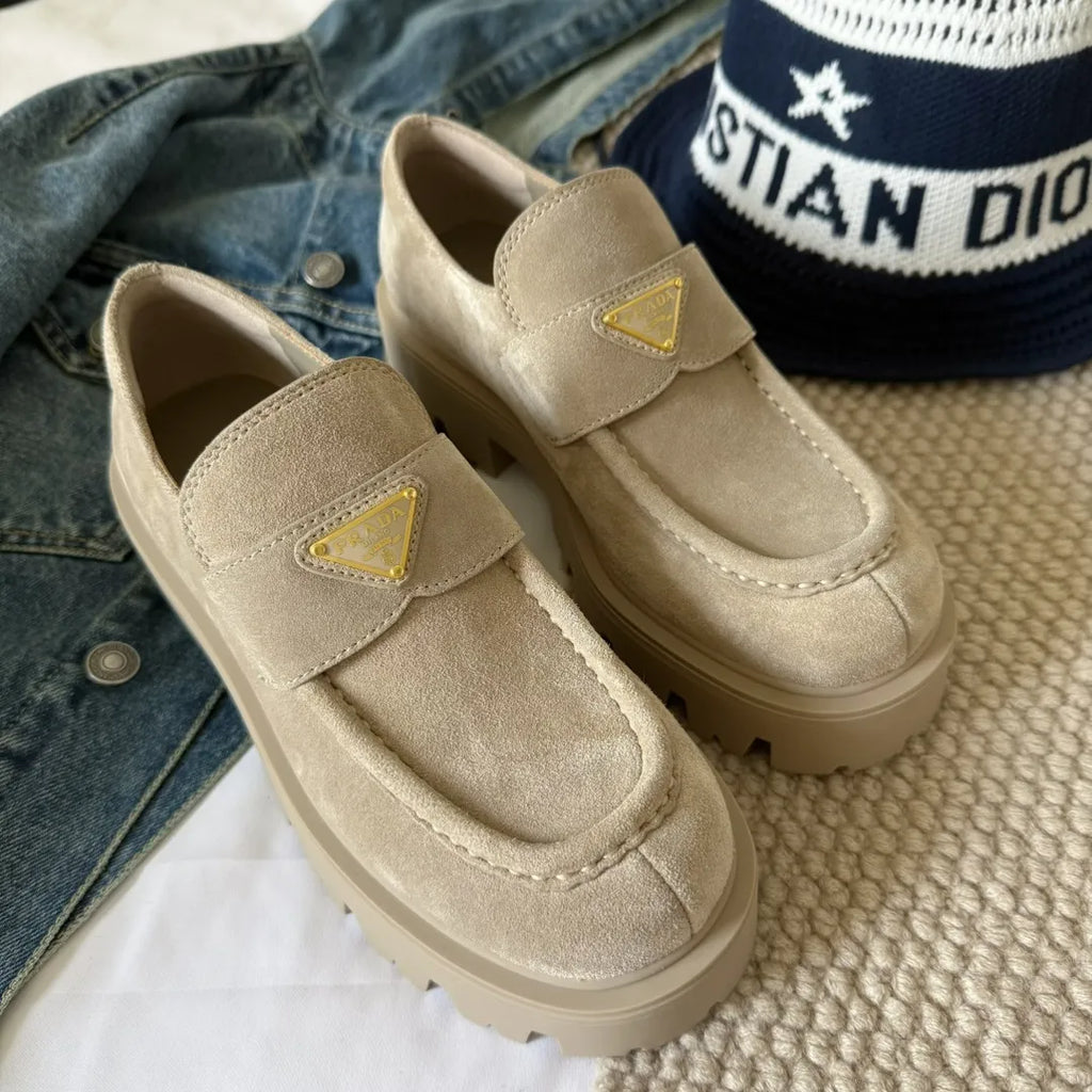 Prada Women's Triangle Logo Loafers Waxed Leather 385359