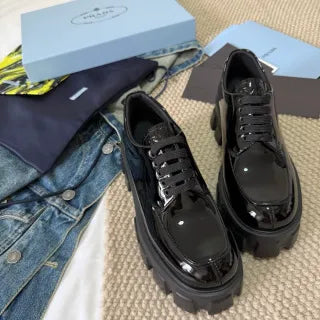 Prada Women's Triangle Logo Loafers Waxed Leather 385369