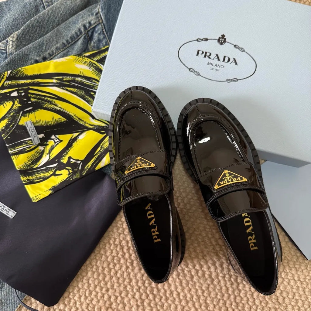 Prada Women's Triangle Logo Loafers Waxed Leather 385374