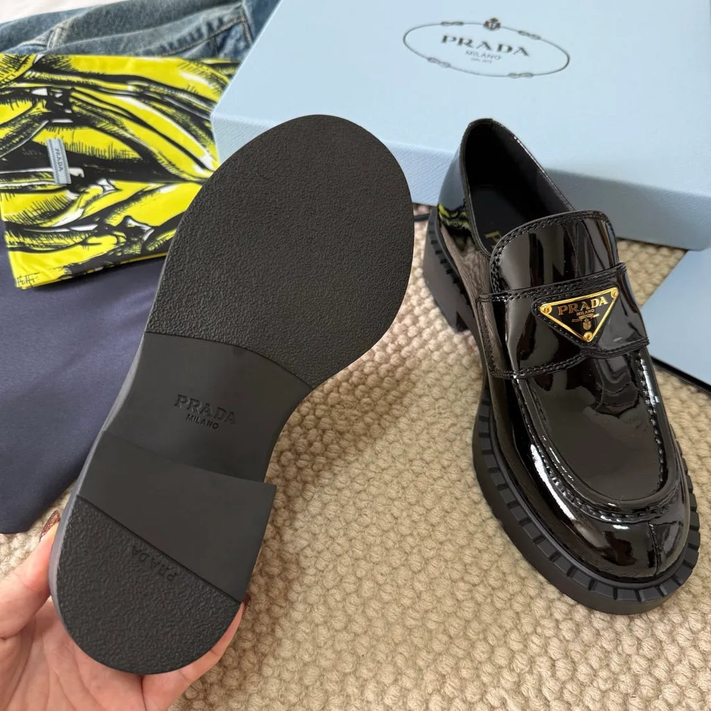 Prada Women's Triangle Logo Loafers Waxed Leather 385374