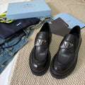 Prada Women's Triangle Logo Loafers Waxed Leather 385378