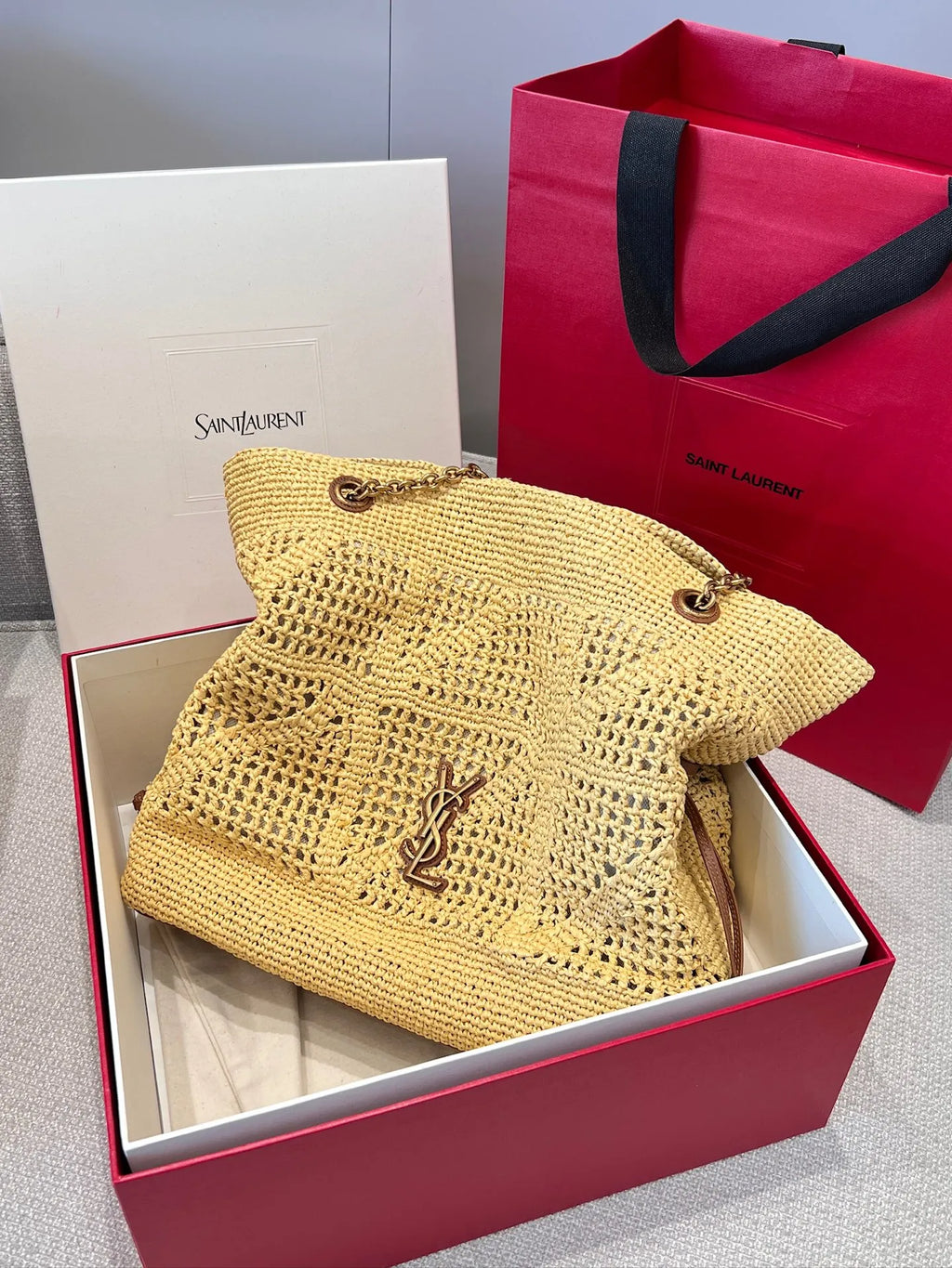 Raffia Chain Shoulder Strap Tote Bag 112550