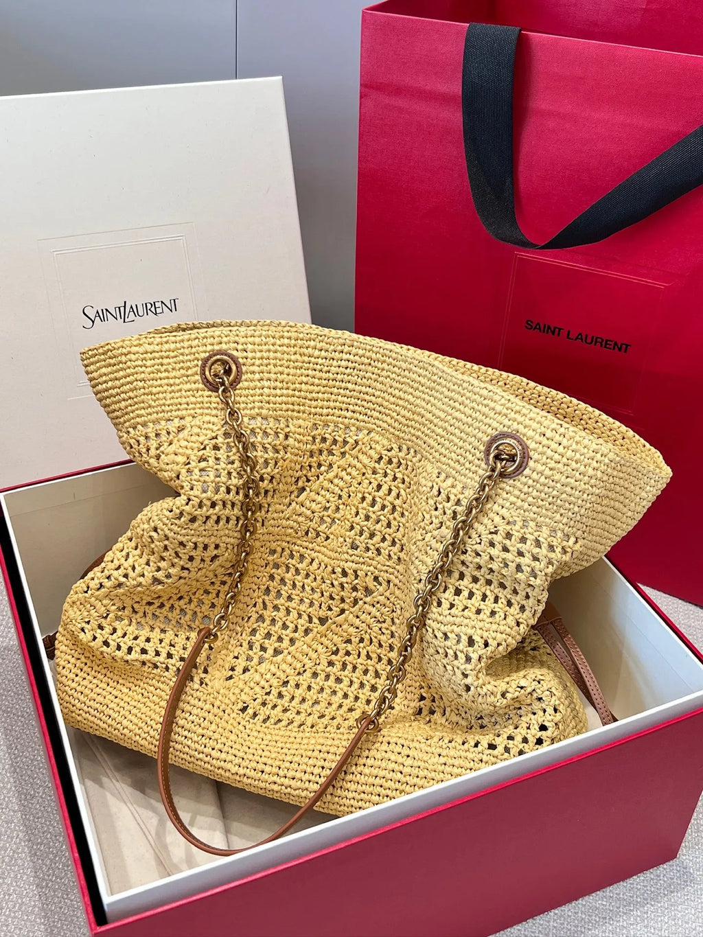 Raffia Chain Shoulder Strap Tote Bag 112550
