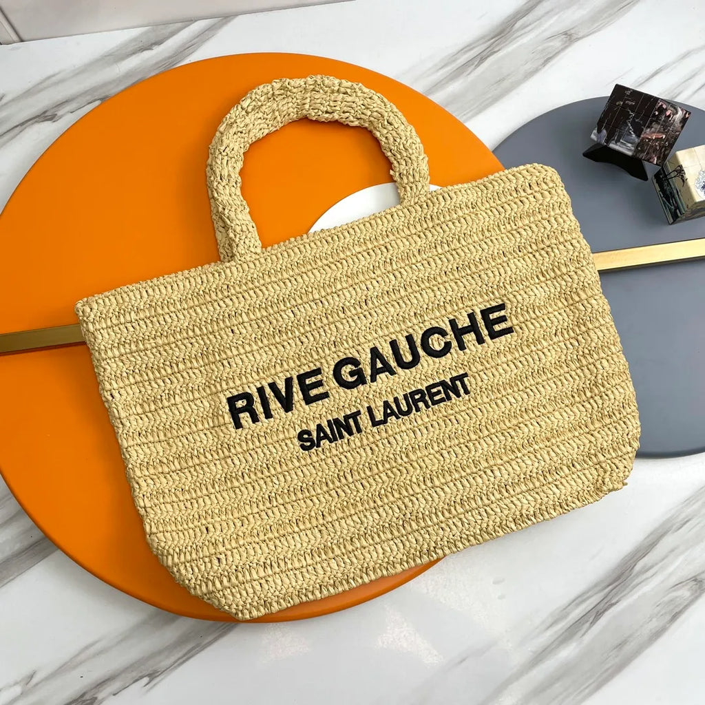 Rive Gauche 15.0 in Raffia Woven Tote Bag 688864