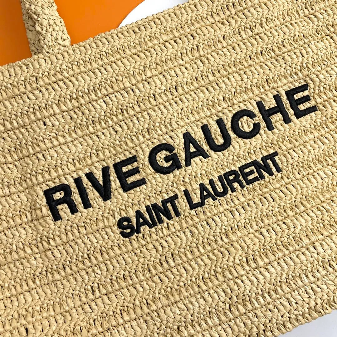Rive Gauche 15.0 in Raffia Woven Tote Bag 688864