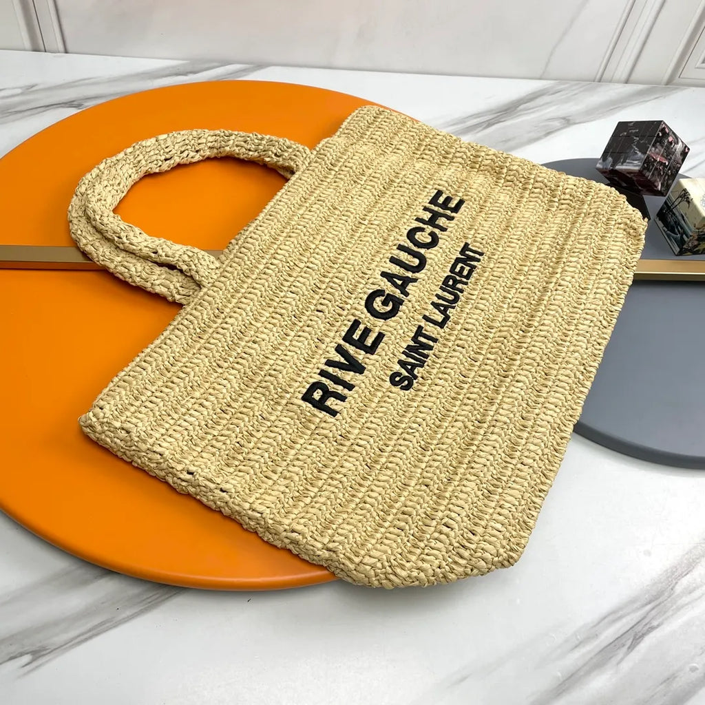 Rive Gauche 15.0 in Raffia Woven Tote Bag 688864