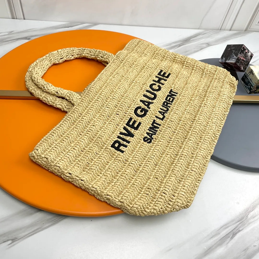 Rive Gauche 15.0 in Raffia Woven Tote Bag 688864