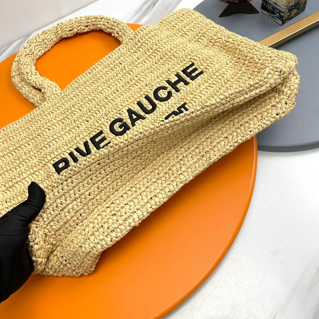 Rive Gauche 15.0 in Raffia Woven Tote Bag 688864
