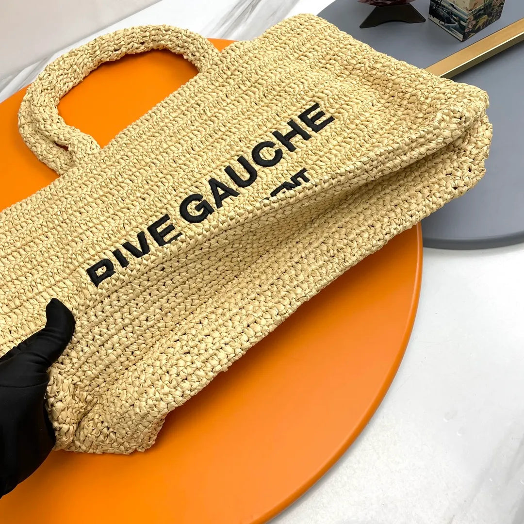 Rive Gauche 15.0 in Raffia Woven Tote Bag 688864