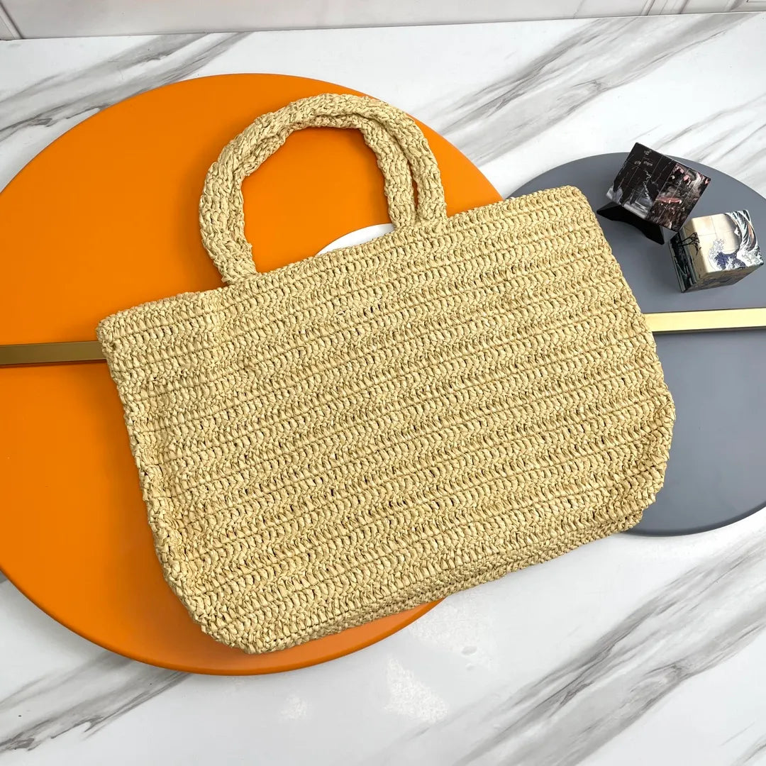 Rive Gauche 15.0 in Raffia Woven Tote Bag 688864