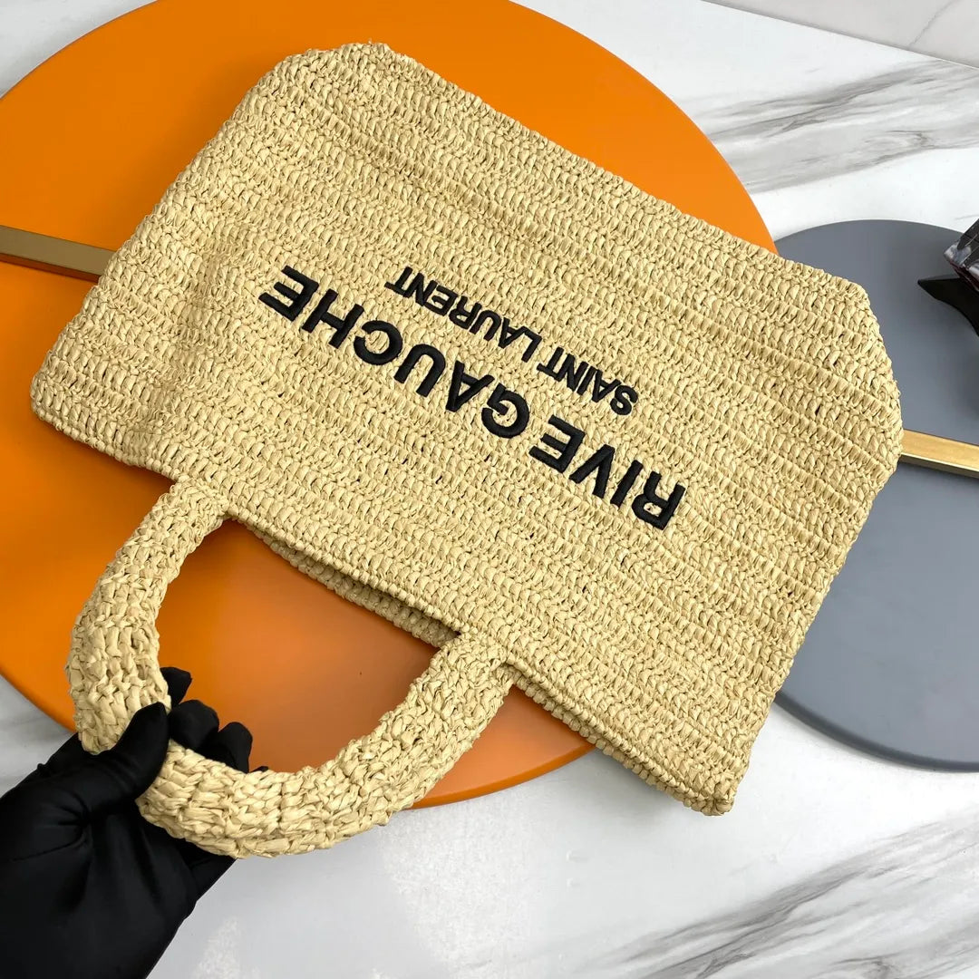 Rive Gauche 15.0 in Raffia Woven Tote Bag 688864
