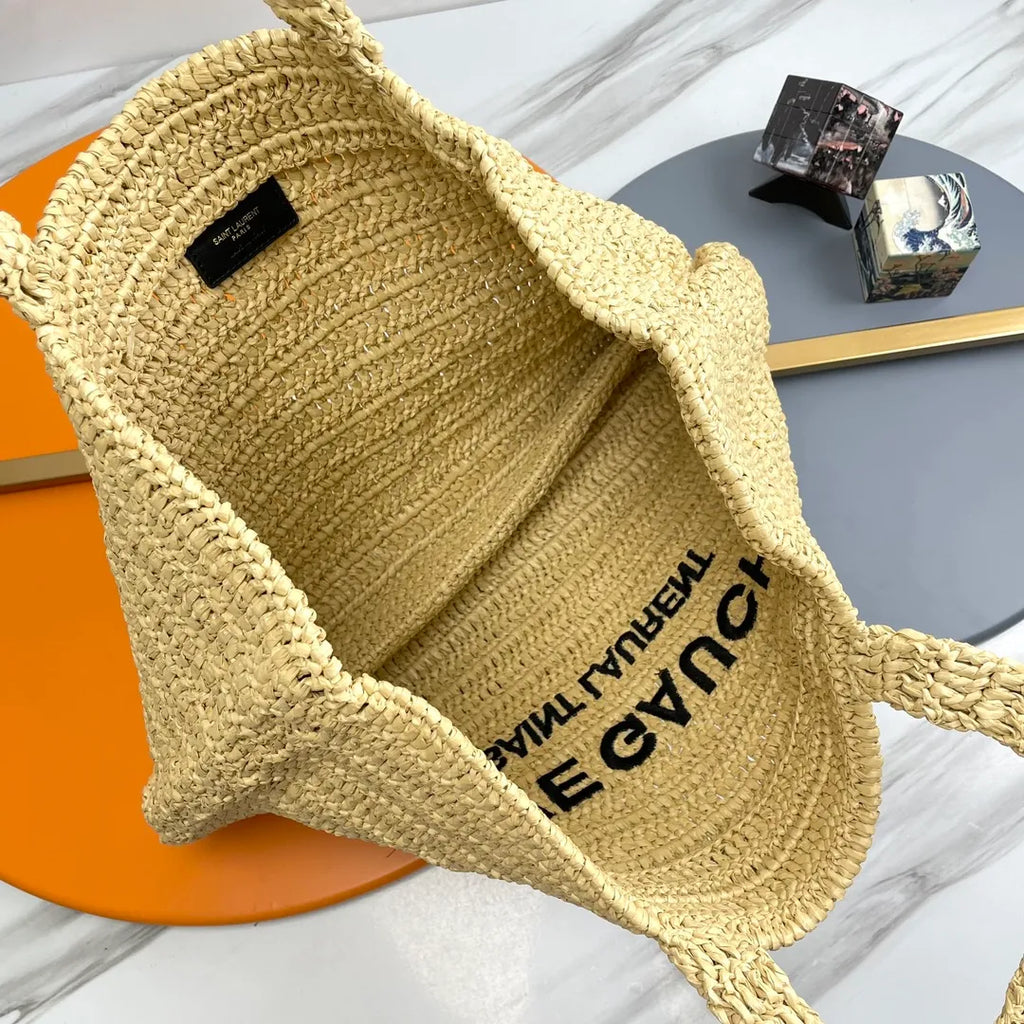 Rive Gauche 15.0 in Raffia Woven Tote Bag 688864