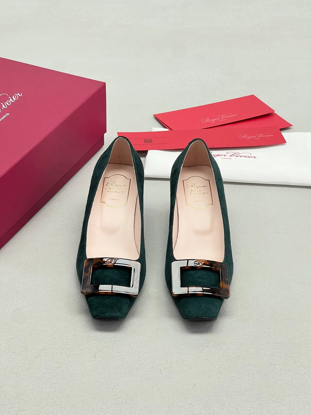 Suede Tortoiseshell Buckle Block Heels 255462
