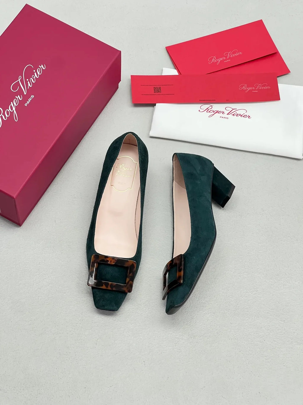 Suede Tortoiseshell Buckle Block Heels 255462
