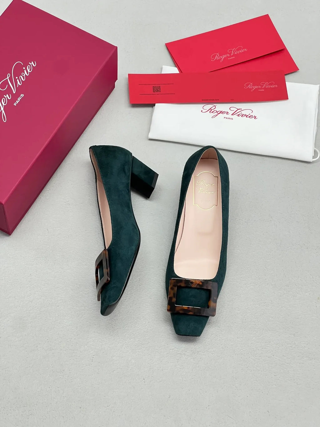 Suede Tortoiseshell Buckle Block Heels 255462