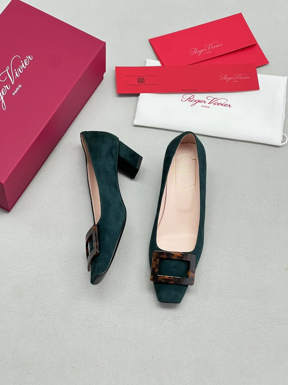 Suede Tortoiseshell Buckle Block Heels 255462