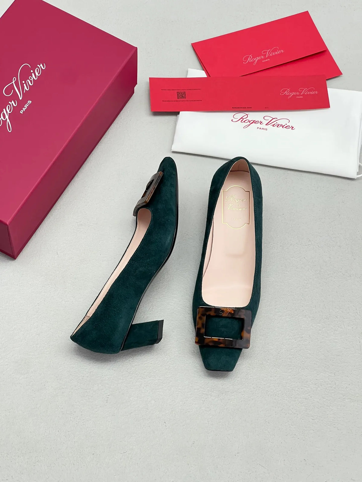 Suede Tortoiseshell Buckle Block Heels 255462
