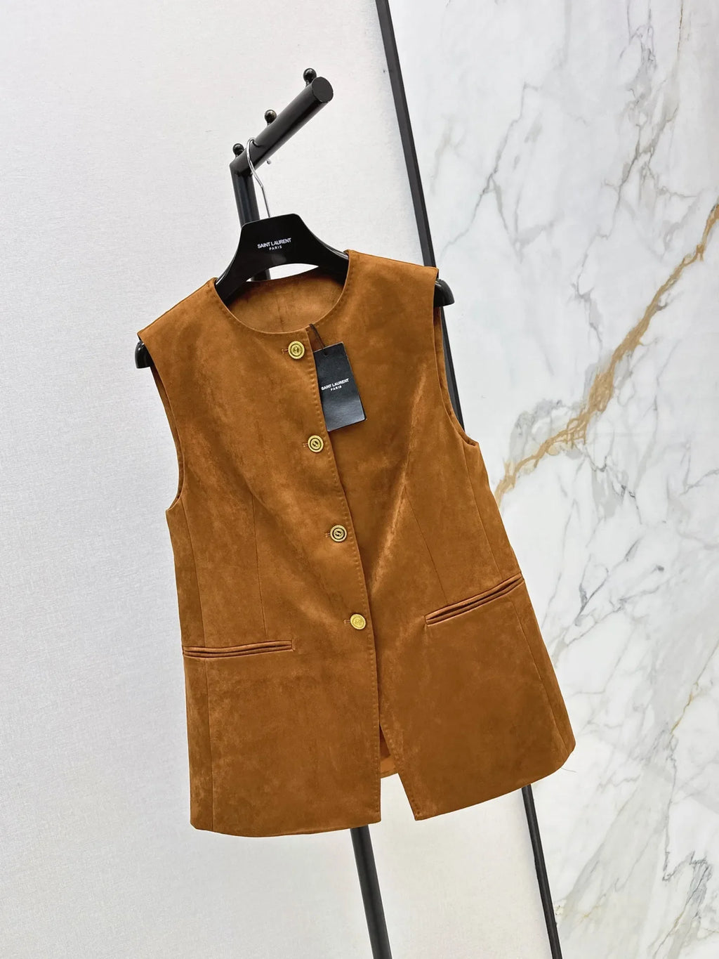 Saint Laurent Women's Faux Suede Round Neck Vest Jacket