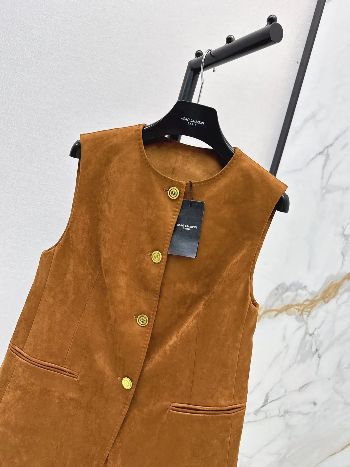 Saint Laurent Women's Faux Suede Round Neck Vest Jacket
