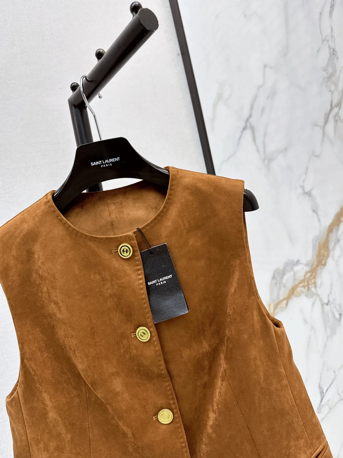 Saint Laurent Women's Faux Suede Round Neck Vest Jacket