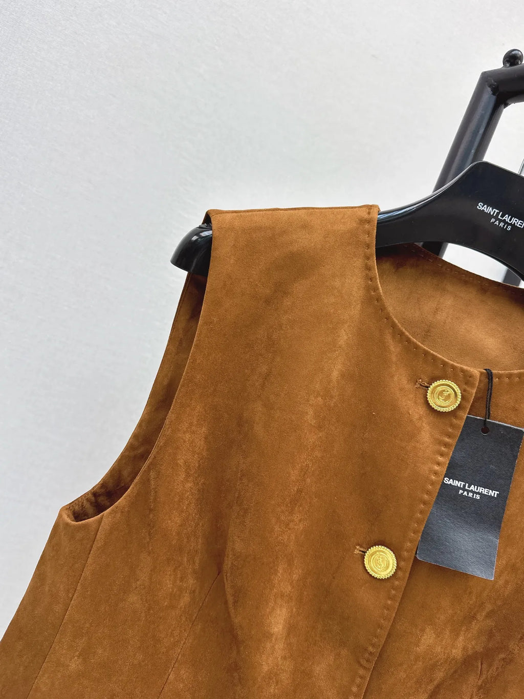 Saint Laurent Women's Faux Suede Round Neck Vest Jacket