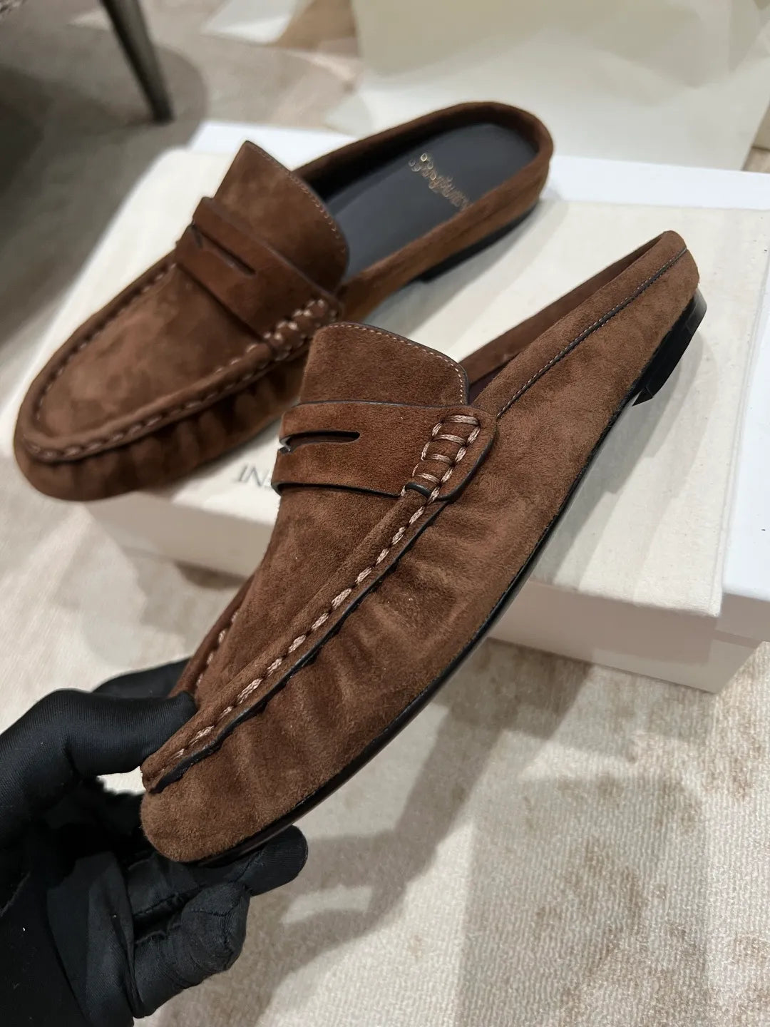 Saint Laurent Women's Pleated Suede Mules