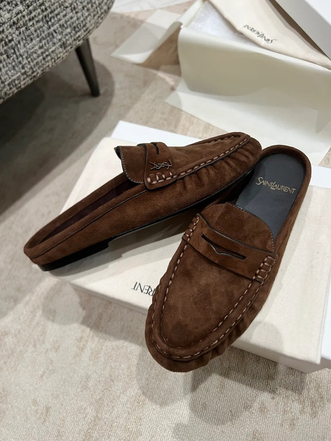 Saint Laurent Women's Pleated Suede Mules